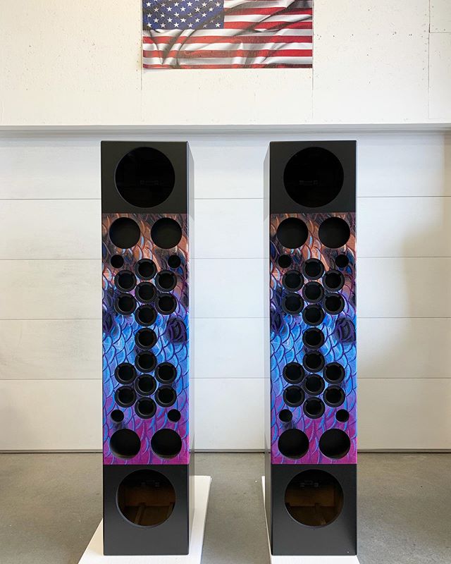Speakers wrapped for an entertainment room with DeYoung Art · SCS Wraps