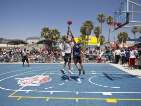 Basketball players in Venice Beach, CA, attempt to qualify for a